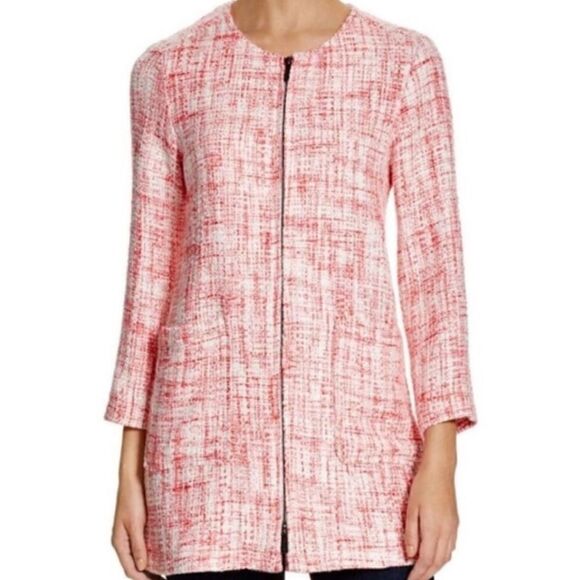Sanctuary Tweed Women's City Blazer Jacket Collarless 3/4 Sleeves Red White S - Picture 1 of 13